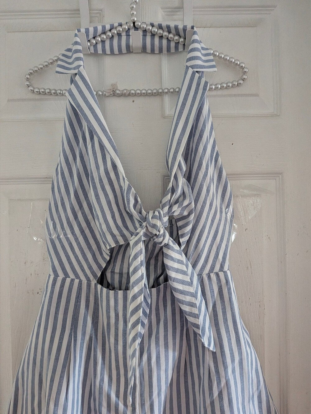 Commense Halter Tie Front Striped Romper - Picture 8 of 13